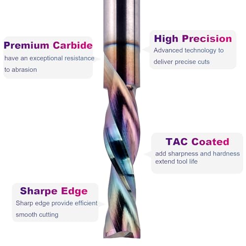 Image of SpeTool 1 /4 Inch Shank Downcut Spiral Router Bit 1 /4 Inch Cutting Diameter 1 inch Cutting Length with Extra Long Life Coating CNC Router Bits End Mill for Woodwork Mortise Slot