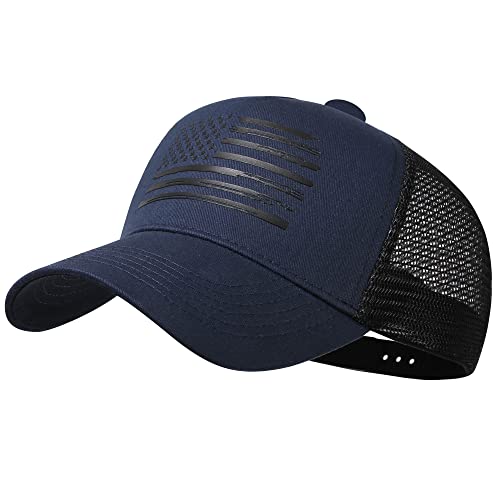 Image of VIONLAN Baseball Cap American Flag Trucker Hat for Men Women 3D Embossed Logo Adjustable Outdoor Mesh Snapback Hat