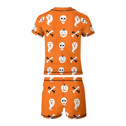 Halloween Party Pumpkin SkullChildren's Swimsuits Boys Two Piece Suit9-11Y（140cm）4