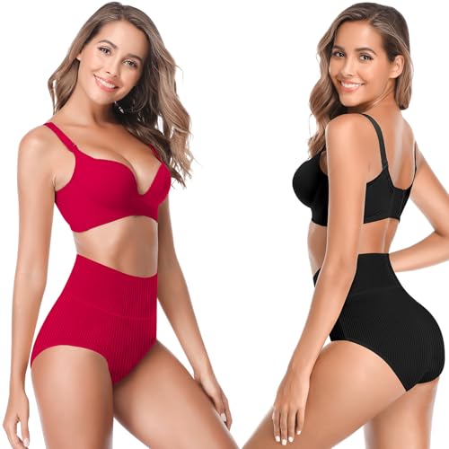 Women's High Waist Cotton Underwear Super Stretchy Briefs Full Coverage Panties Soft Women Panties 5-Pack3