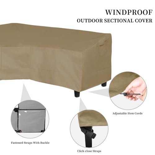 Image of Easy-Going 600D Patio V-Shaped Sectional Sofa Cover, Waterproof Outdoor Sectional Cover,Heavy Duty Garden Furniture Cover with Air Vent 89 inch L (on Each Side) x 33.5 inch D x 31 inch H, Camel
