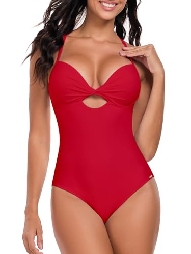 RELLECIGA Women’s Push Up One Piece Swimsuit Twist Front Cutout Adjustable Straps Swimwear3