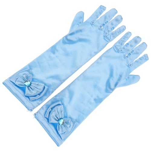 VANZACK 1 Pair Girl Bowknot Satin Gloves for Elegant Dress Up Accessories for Halloween Party Cosplay Comfortable Long Fingered Design for Little Princesses