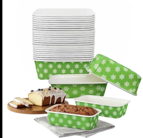 Image of Loaf Pans, Plumpy Disposable Loaf Bread Pan, Bread Pans for Baking Molds with Festive Snowflake and Christmas Designs, for Cakes and Treats (Green, Pack of 10)