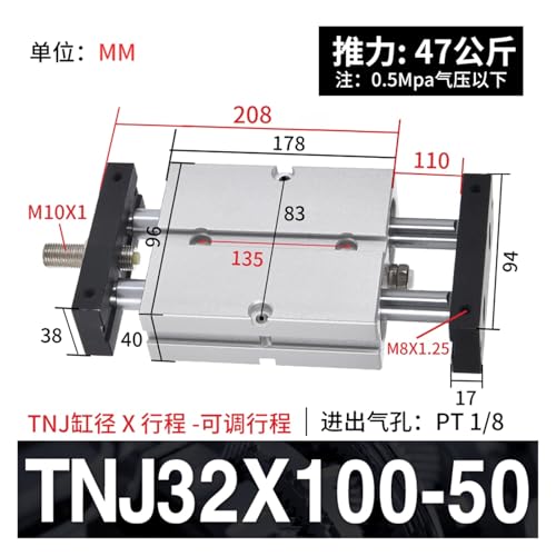 Vérin pneumatique TNJ32 anti rotation pour guidage de précision