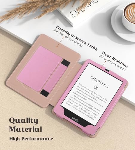 Image of MoKo Case for 7 inch /6.8 inch Kindle Paperwhite(12th /11th Generation-2024 /2021) and Kindle Colorsoft Signature Edition, Slim PU Shell Cover Case with Auto-Wake /Sleep for Kindle Paperwhite 2024, Nosegay Pink