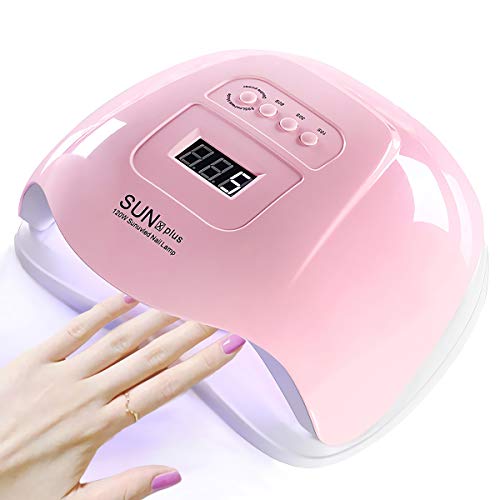 YIVIYAR 120W UV LED Nail Lamp, 10s/30s/60s/99s Gel Nail Dryer Suit for UV Gel/Builder/LED Gel Polish, Professional Powerful Fingernail and Toenail LED UV Light, Nail Art Tool Accessory(Xps Pink)