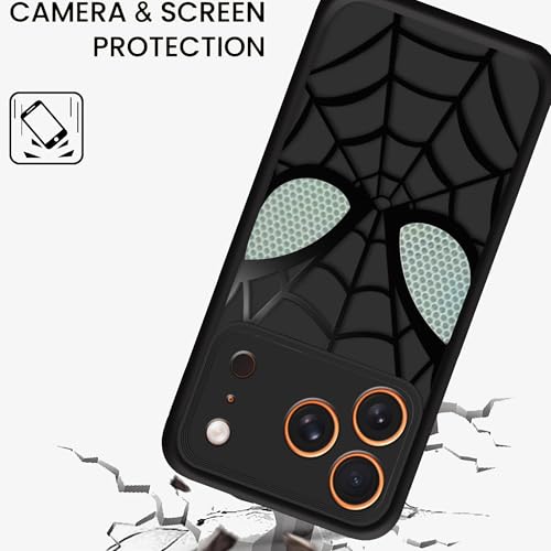 Image of Stylish Spider Back Case Cover Compatible for iPhone 17 Pro Max | Spidey Face Mask Case | Soft Silicone | Camera & Full Body Protection | Shock Proof | (Black)