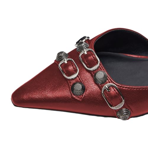 FSJ Women Closed Pointed Toe D'Orsay Rivet Slip On Dress Flats Shoes Comfortable Studded Faux Leather Solid Color Fashion Shoes Size 4-16 US4