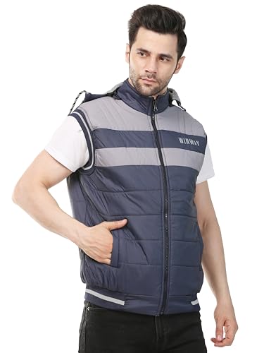 Image of Men's Reversible Half Jacket with Inside Pockets, Hooded Puffer Vest, Black