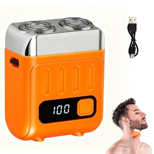 Mini Shavers for Men Portable Electric Shaver for Men 2026 Upgraded USB Rechargeable Travel Razor with IPX7 Waterproof Double-Ring Blade & Detachable Head Suitcase Beard Shaver for Home Office Travel