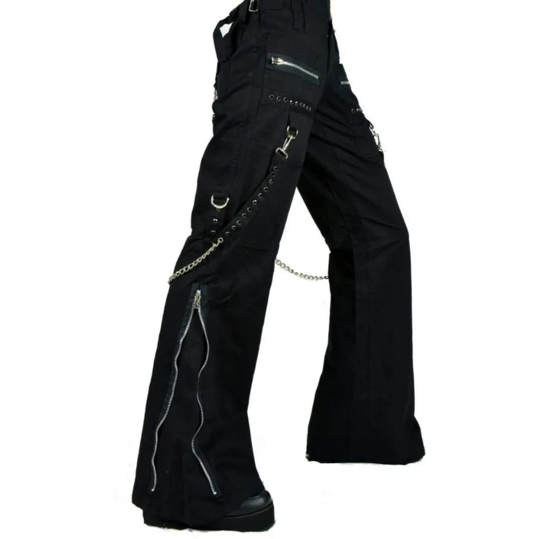 Womens Black Goth Punk Emo Bondage Black Zipper Rocks Star Pants USA