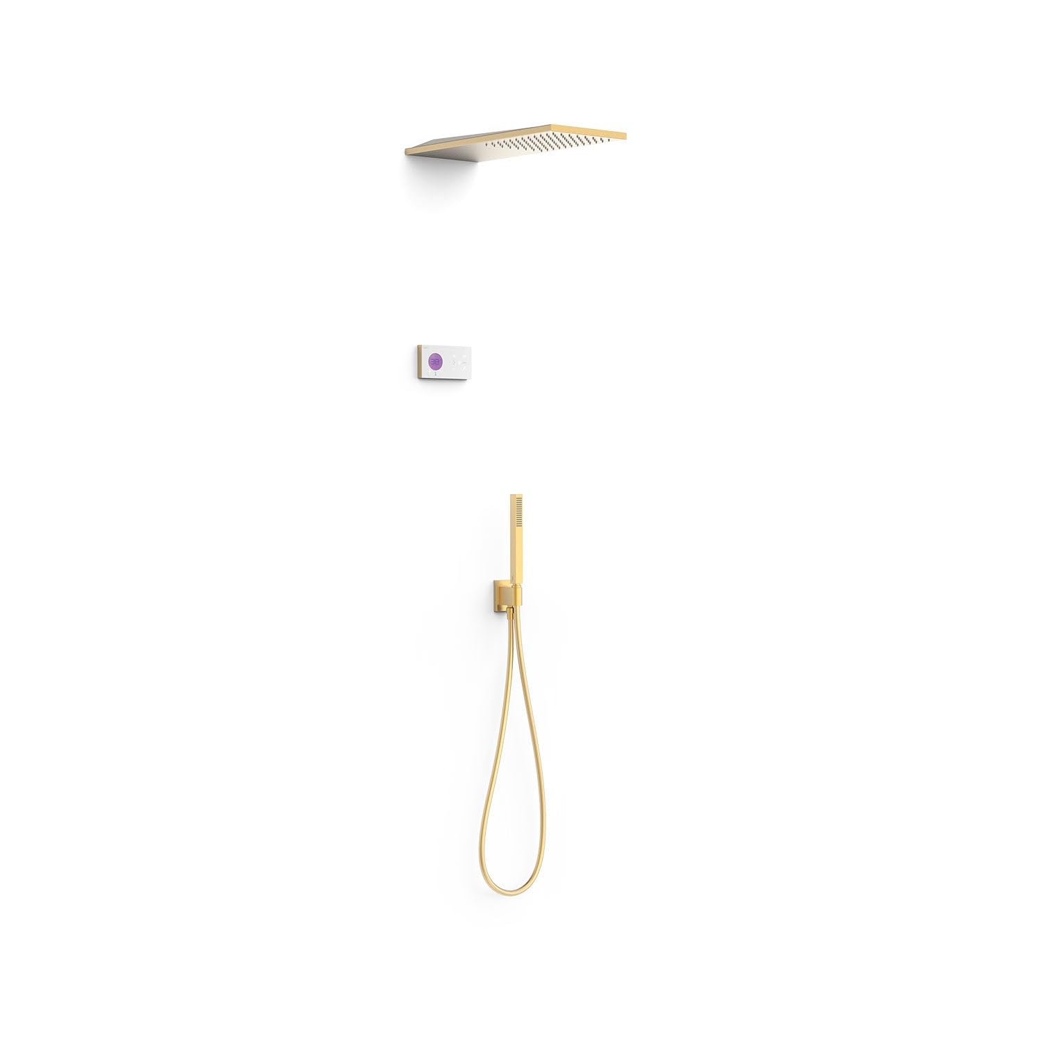 TRES 09286551OM SHOWER TECNOLOGY Kit de Grifo Termostático Electrónico Empotrado de 2 Vías Edición Azul Espíritu Oro Mate 24K