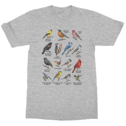 Backyard Birdwatching Field Guide Graphic Unisex T-Shirt (Ash, X-Large)