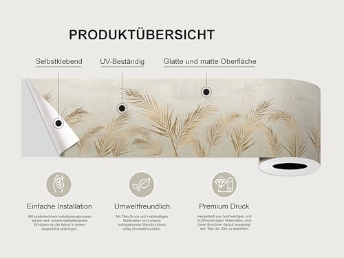 AG Design Selbstklebende Bordüre Goldene Blätter, AWB 8292 | Wasserfest Dekoration für Wände, Möbel, Tapeten, Wandverkleidungen und Türen, Folie, Mehrfarbig | Breite 500 cm x Höhe 13.8 cm