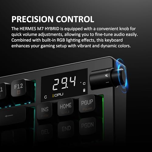 Image of GAMDIAS Hermes M7 Gasket Gaming Keyboard | 80% Hot-Swappable Linear Switches w /RGB Backlit&Knob | 3 Mode BT /2.4G /Wired, 5-Layer Padding Gasket Structure | Software Customizable Digital Display | Black