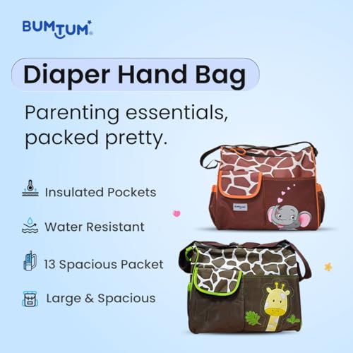 Image of Bumtum Baby Diaper Bag For Mothers | Spacious Waterproof Backpack With Multiple Pockets To Easily Organise Baby Essentials, Various Sized Pockets (Giraffe Yellow)