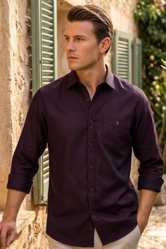 Image of Louis Philippe Men's Slim Fit Signature Oxford Easy Care, Natural Stretch Full Sleeve Solid Casual Shirt, Cotton