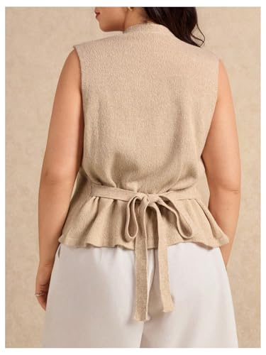 Verdusa Women's Plus Size Old Money Tie Back Sweater Vest Button Front Knit Tops2