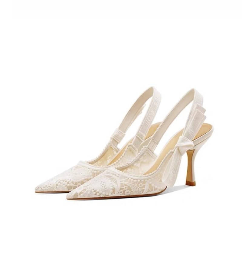 Women's High Heeled Sandals Bow Hollow Back Heels Lace Pointed Toe Sandals3