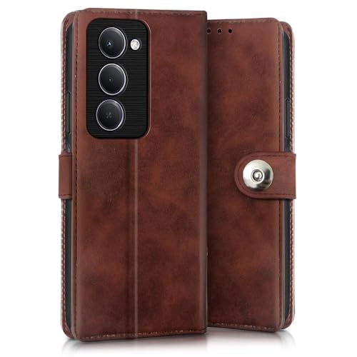 Image of WOW IMAGINE Shock Proof Flip Cover Back Case for Mi Redmi 15 5G (Magnetic Button Flip Case | Wallet Pockets & Stand | Leather Finish | Coffee)