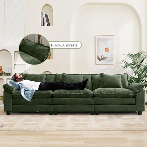 Image of Oprisen 120 inch Modular Sectional Sofa, Comfy Cloud Couch Sectional, Chenille Sofa Sleeper Deep Seat Sofa with Throw Pillows for Living Room (Green, 120 inch- 3 Seater)