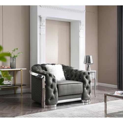 Sillón Terciopelo Gris Moderno Plegable miniatura 2