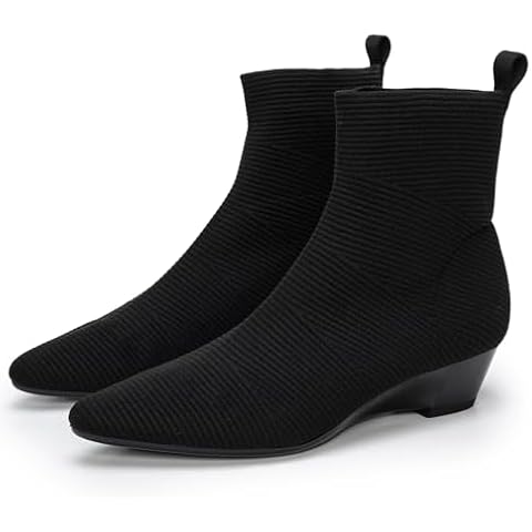 youngshow Women’s Boots Comfortable Knit Low Heel Boots For Women Ankle Booties Sock Style Pointed Toe Slip On Ladies Dress Shoes Black 8 Cover