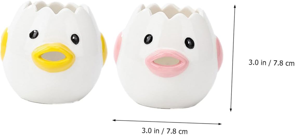 Lurrose 2 Pcs Wear-resistant Ceramic Egg Separator Cute Chicken-shaped Egg White Filter Tools for Baking and Cooking Household Divider with Oval Mouth Design Pink and Yellow