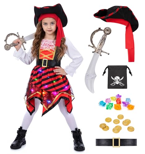MELAND Girls Pirate Costume Light Up Fancy Dress for Kids Aged 3-10