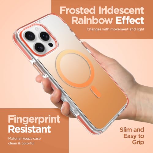 Image of Magnetic Case for iPhone 16 Pro Max [Compatible with Magsafe] [Anti-Yellowing] [1 Screen Protector] Slim Clear Iridescent Case for iPhone 16 Pro Max 6.9 inch 2024, Orange