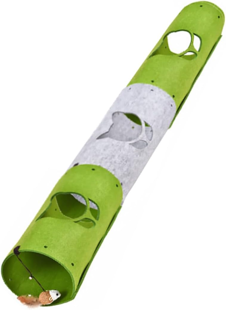 1set Cat Tunnel Toys Comfortable Felt Cat Tunnels Mouse Pendant for Indoor Play and Easy to Assemble Playthings Green Grey