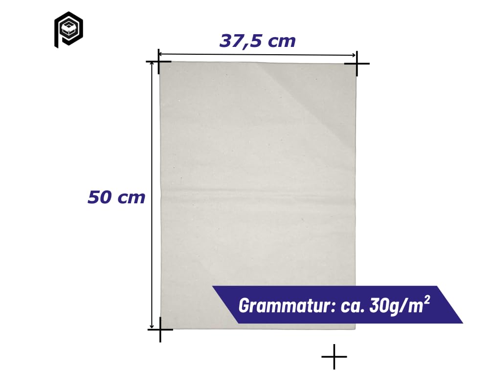 Packseide 37,5x50 cm Hellgrau Top Qualität 30 g/m² Seidenpapier Verpackungsmaterial Packpapier Ideal für Umzug, Versand, Verpackung (20)
