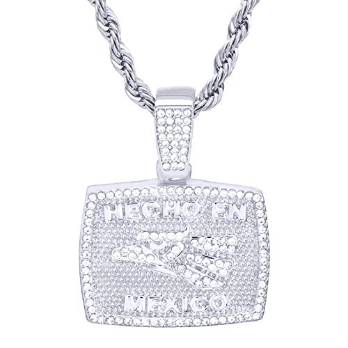Metaltree98 Men's Hip Hop Cz Silver Plated Hecho En Mexico Pendant 20" Chain Necklace Hc 1916 S #TOP15