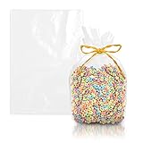 APQ Clear Goodie Bags with Gusseted Sides, 6' x 3' x 15', Pack of 100 Clear Gift Bags for Favors, Sweets, Small Items, 1 Mil Polyethylene Clear Treat Bags with Open Top, Waterproof Clear Cookie Bags