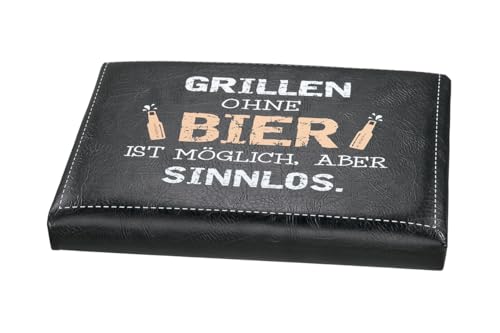CULT at home Bierkasten Aufsatz Grillen ohne Bier – Gartenhocker Bierkastensitz inkl Bierdeckel Memospiel - Sitzauflage Bierkiste Getränkekiste - Hocker für Balkon Camping 44x34 cm Geschenk Vatertag