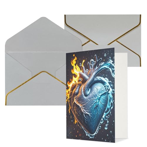 STVYUKL O[eBOJ[h CgO[̕t Thinking of You Card fire and water heart Happy Birthday  ҏ  m[gJ[h @p 4x6