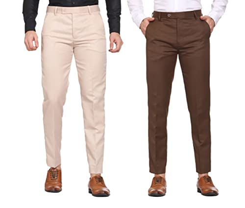 Image of MALENO Men Formal Trouser Regular Fit Solid | Soft and Breathable Pant Combo (Pack of 2)