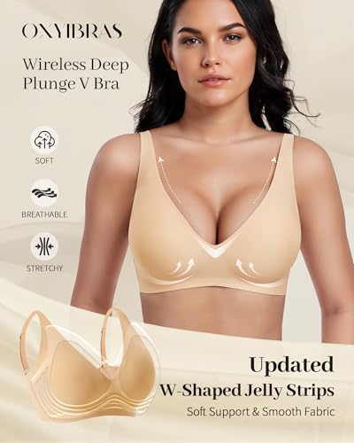 Image of Smooth V Jelly Bras for Women No Underwire Seamless Plunge Bralettes T Shirt Sleep Everyday Bra with Bra Extender