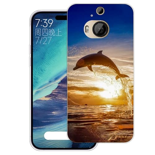 WUACYEAMING Carcasa para Móvil Compatible con HTC One M9 Plus Ultrafina Delgado Cover Transparente TPU Silicona Antigolpes Anti arañazos Bumper Caso para Case (Delfines)