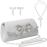 JIAN YA NA Elegant Bow Evening Clutch Purse for Women, Sparkly Glitter Rhinestone Wedding Prom Party Bag, Bridesmaid Cocktail Dressy Handbag for Bride & Special Occasions