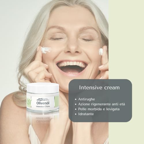 Medipharma Cosmetics Olivenol Intensive Cream, Anti-Falten-Gesichtscreme mit reinem Retinol, 50 ml, feuchtigkeitsspendend, straffend, Anti-Aging und regenerierend für trockene Haut mit Olivenöl und