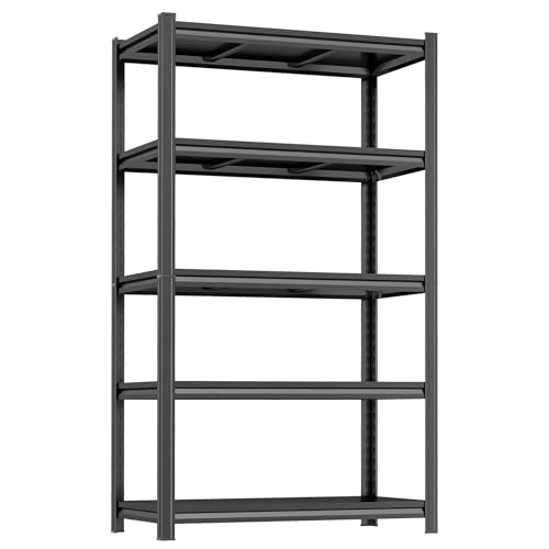 Image of 5 Tier Bookshelf, Large Industrial Metal Shelving, Heavy Duty Storage Shelves For Books And Display. Adjustable Open Standing Book Shelf For Living Room, Bedroom, Office (35.4 inchWx13.8 inchDx71.2 inchH)