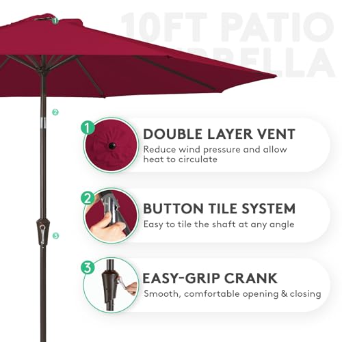 Image of JEAREY 10FT Outdoor Patio Umbrella, Market Umbrella, Wine Red