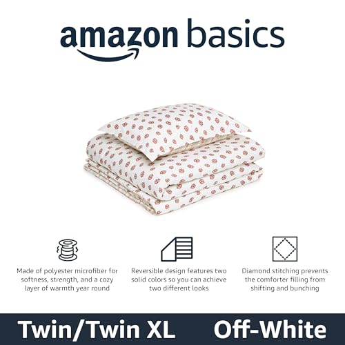 Image of Amazon Basics Lightweight Microfiber Comforter Sets, 2-Pieces, Off White, Floral, Twin /Twin XL