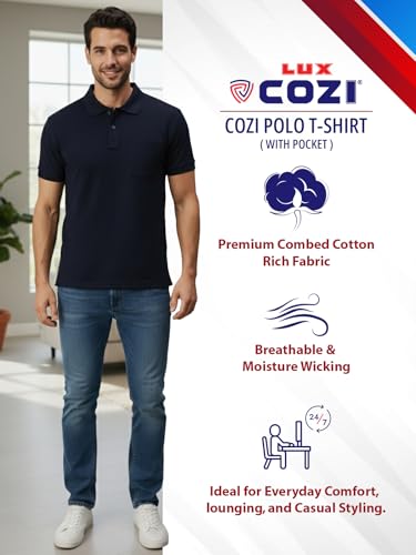 Image of Lux Cozi Men's Half Sleeve Soild Casual Regular Fit T-Shirt with Chest Pocket | Polo Tshirt for Men