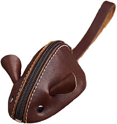 WTFONE Leather Small Wallet Men Women Fashion Cute Mouse Storage Bag Zipper Retro Coin Purse (dark red), 4.33'' X 2.36'' X 2.36''. (WTF010)