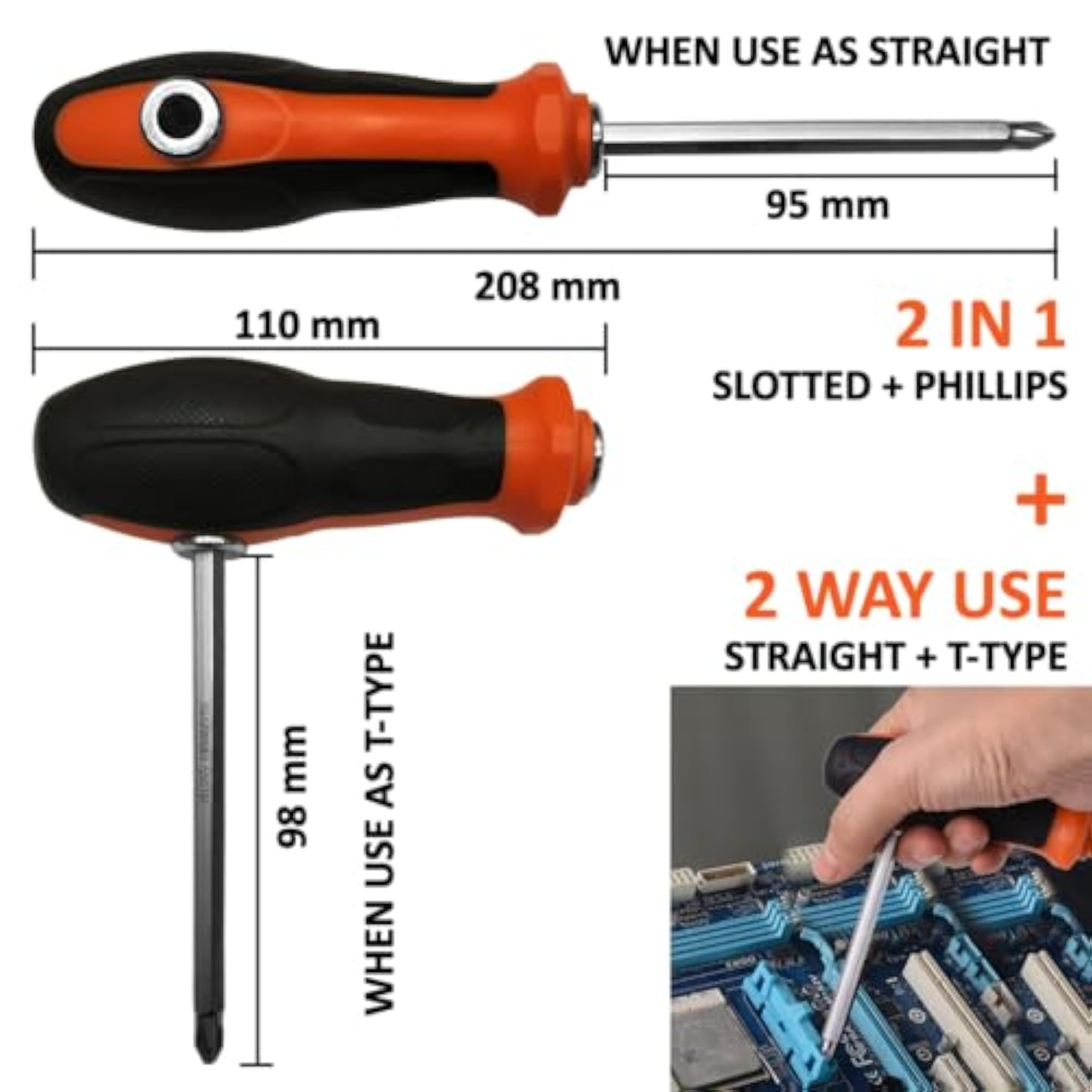 2 in 1 Screwdriver Slotted & Phillips Magnetic Tip