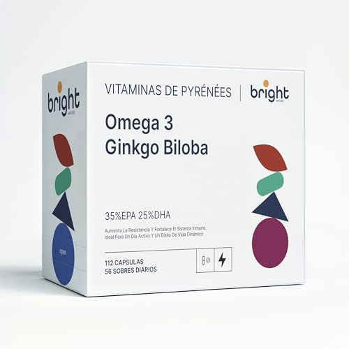 Omega 3 y Gingko Biloba Premium Alta Potencia - Potente Adaptógeno con Alta Biodisponibilidad para Vitalidad, Concentración y Bienestar Para 2 Meses (56 Dosis Diarias)