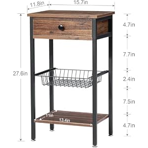 VECELO Tall Side End TableNightstands Shelf Storage Organizer with Sliding Basket for Telephone EntrywayLiving RoomBedroomKitchenSmall Spaces276 H1 Set